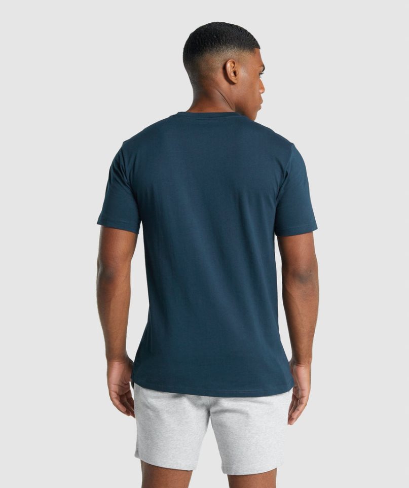 Men's Gymshark Crest T-Shirts Navy | NZ 1IKOPZ